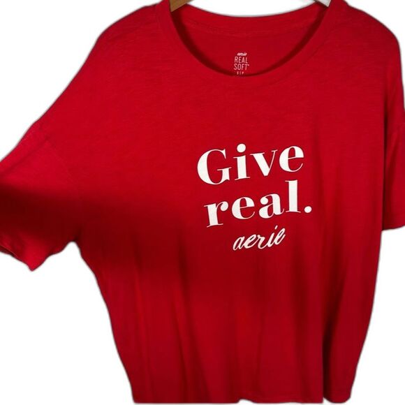 Aerie Real Soft Red Short Sleeve Oversized Give Real Tee Size Small Lightweight - Picture 13 of 14